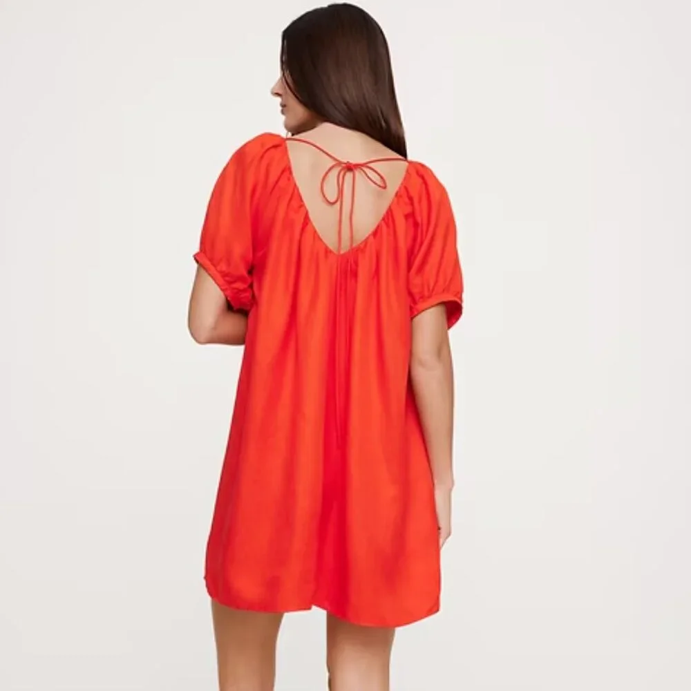 BANANA REPUBLIC MINI DRESS BLOOD ORANGE LINEN VISCOSE OVERSIZED L NWOT - Picture 3 of 7